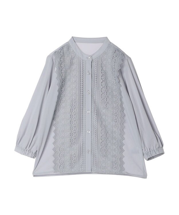 earth music&ecology フロントレースシフォンブラウス Grayish Blue