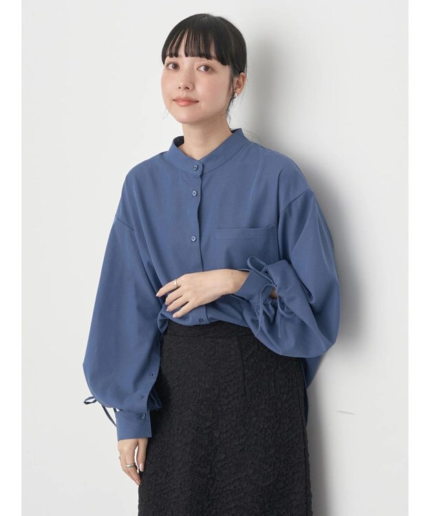 earth music&ecology リボンポイントシャツチュニック Blue