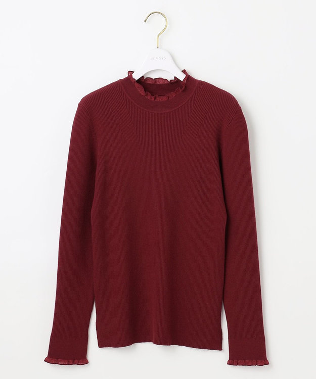 ANY SIS CICA加工 フリルネック プルオーバー ボルドー