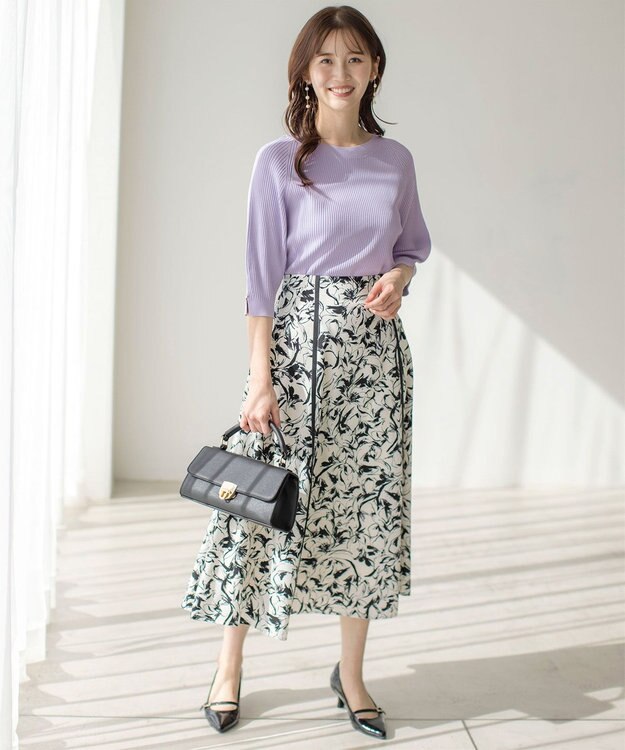 ANY SIS 【洗える】ラインポイントフラワー スカート モノトーン系