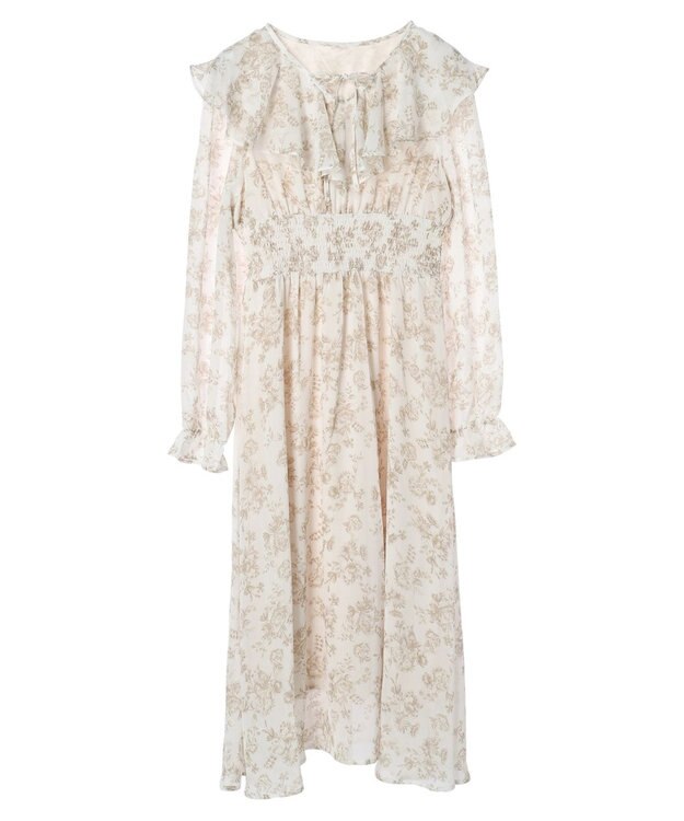 earth music&ecology 隠れバンビ花柄ワンピース Ivory