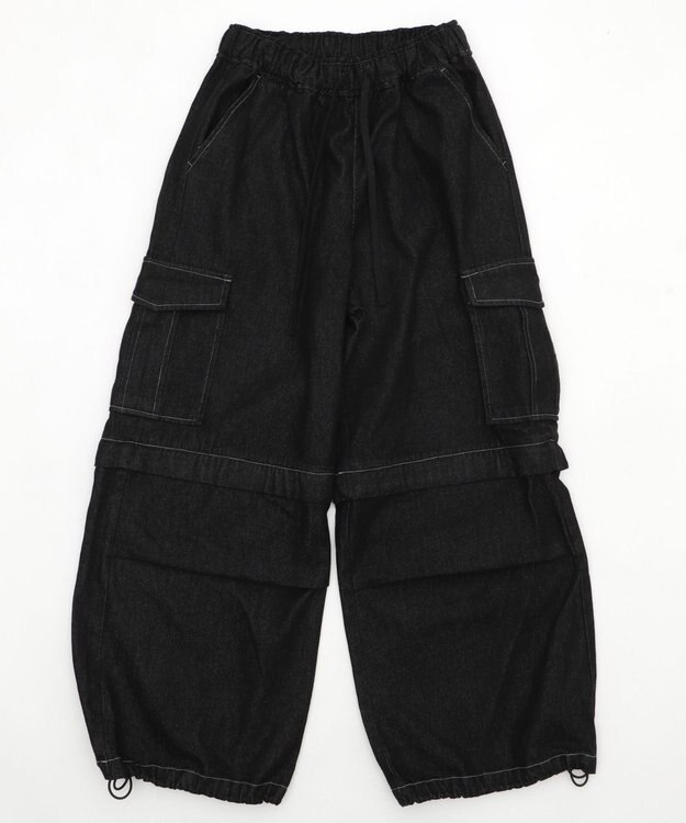 WEGO 【ウエストゴム/2WAY】2WAYデニムカーゴパンツ デニムブラックソノタ