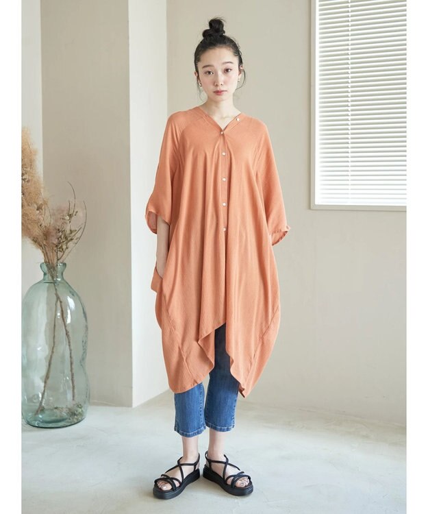 earth music&ecology レーヨンビッグシャツチュニック Orange