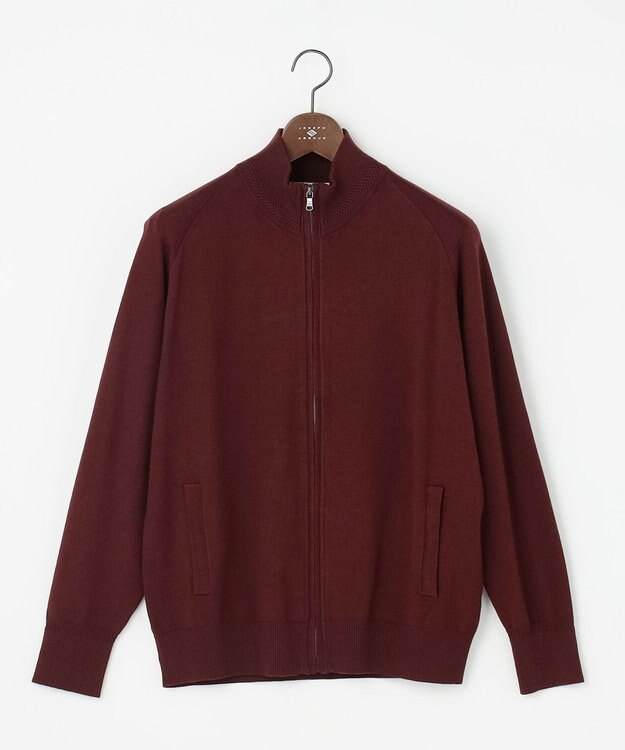 JOSEPH ABBOUD 【チクチクしない/イージーケア/3シーズン対応/サスティナブル】SNOWY  スタンドジップカーディガン ワイン系