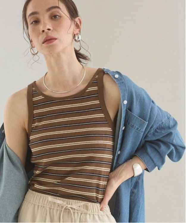 WEGO 【ANGIE VINTAGE】カップ付きマルチボーダータンク ブラウンボーダー