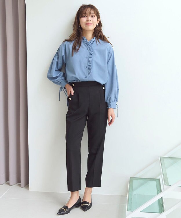 Feroux 【洗える】マリンテーパードパンツ ブラック系