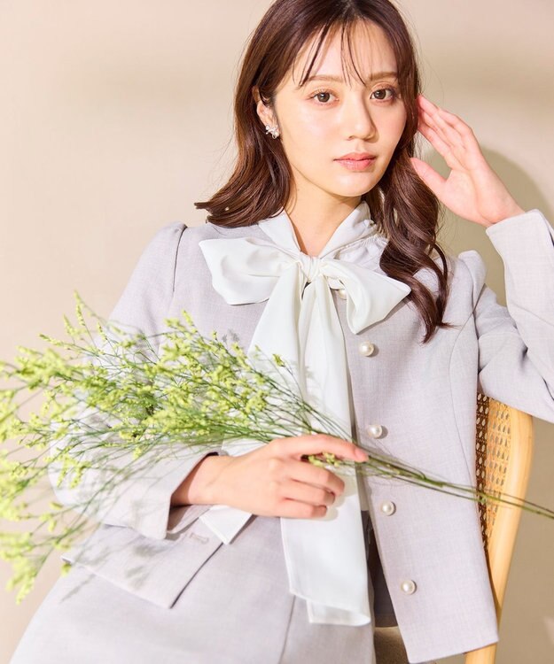 Feroux 【先行予約】パール釦ペプラムジャケット×スカート セットアップ ライトグレー系