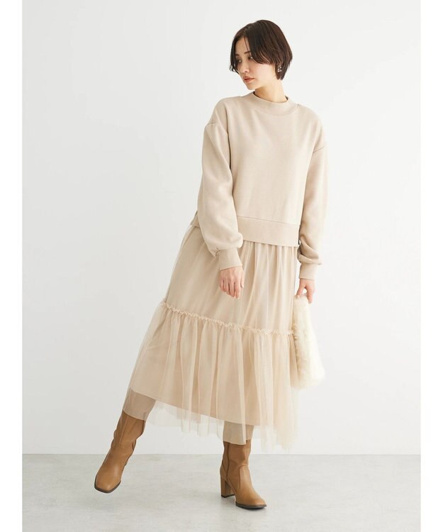 Green Parks ・ＳＵＧＡＲ　ＳＰＯＯＮ　チュールドッキングワンピース Beige