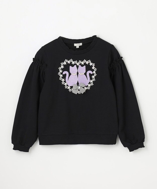 ANY KIDS ネコシルエット裏毛トレーナー ブラック