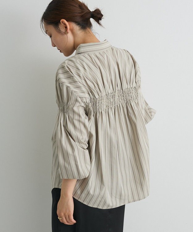 CRAFT STANDARD BOUTIQUE バックデザインレギュラーカラーシャツ Stripe Beige