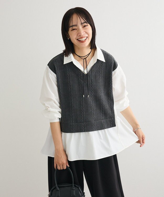 Green Parks カットモールドッキングシャツチュニック Charcoal Gray