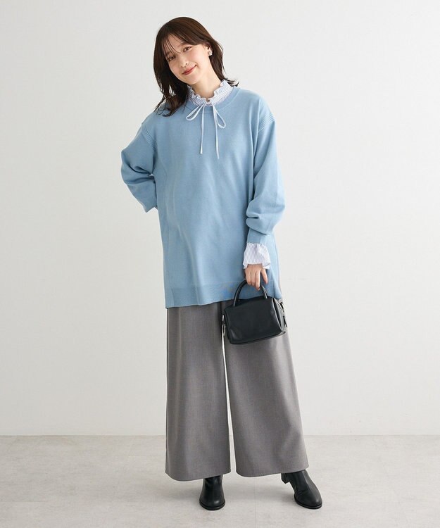 Green Parks もちやわサイドリブニットチュニック Blue