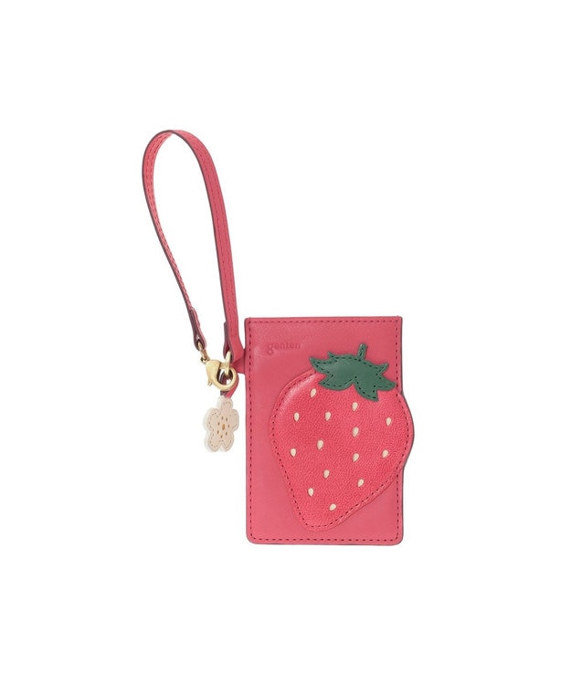genten フルーツマーケット はみ出しパスケース「いちご」 アカ