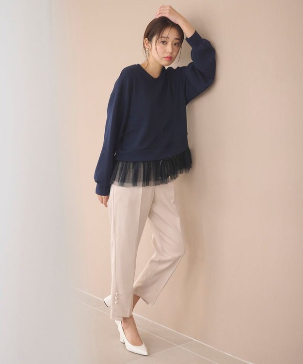 Feroux 【洗える】パールポイントテーパード パンツ ベージュ系