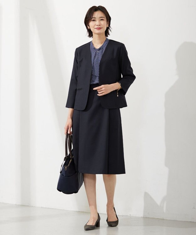 J.PRESS LADIES 【セットアップ対応・洗える・UVケア・速乾】 OXIJEWELストレッチ スカート ネイビー系