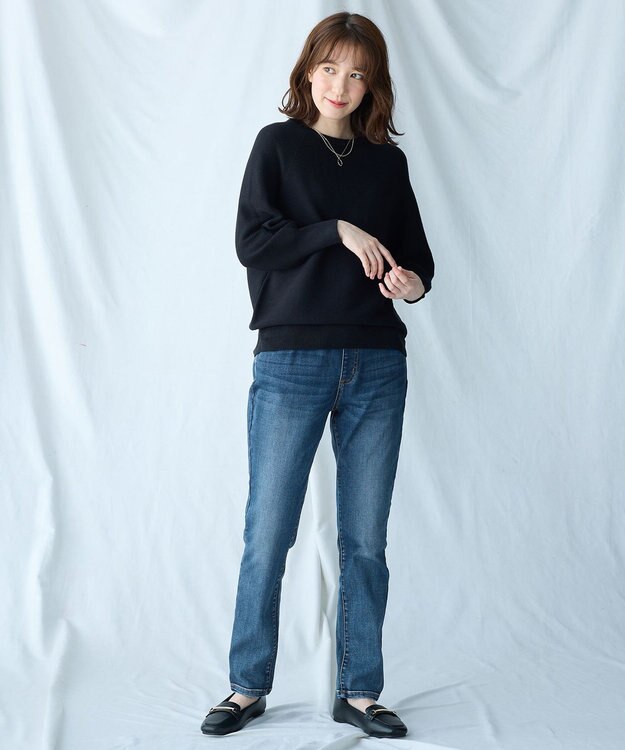 ANY L 【洗濯機可/6色展開】ラウンドネックガーターニット ブラック