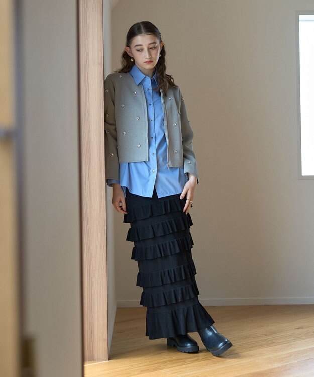 YECCA VECCA ティアードフリルラメニットスカート Black