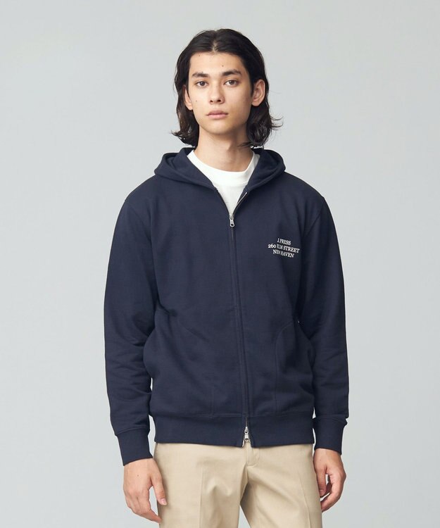 J.PRESS MEN インレージャージー ロゴフルジップパーカー ネイビー系