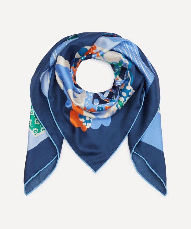 LIBERTY. チューダー パッチワーク 90x90 シルクスカーフ ネイビー