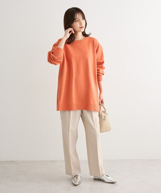 Green Parks もちやわサイドリブニットチュニック Orange