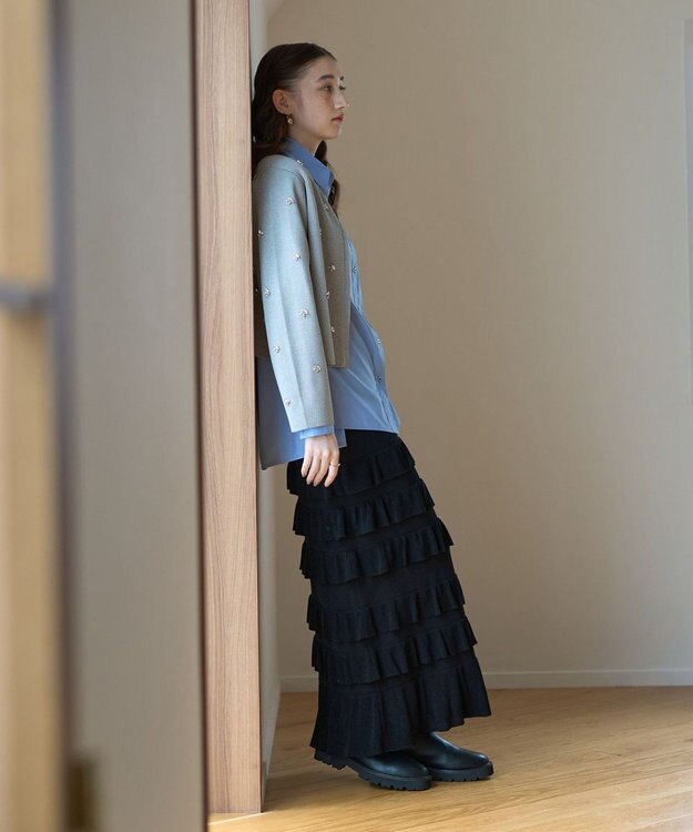 YECCA VECCA ティアードフリルラメニットスカート Black