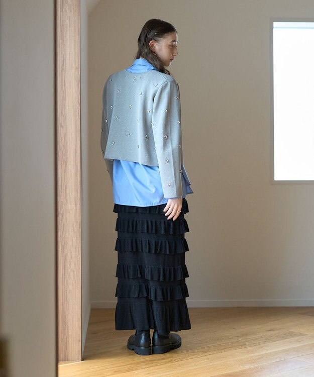 YECCA VECCA ティアードフリルラメニットスカート Black