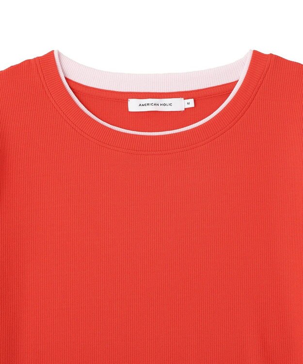 AMERICAN HOLIC シアーリブ配色プルオーバー Red