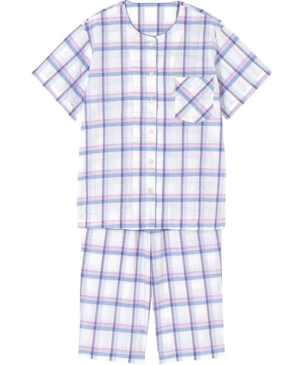 ワコール／睡眠科学 パジャマ 5分袖 半袖 7分丈 綿混(本体) 上下セット 前開き レディース YDT142 睡眠科学／ワコール ブルー