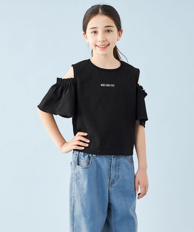 UNFILO 【110-150cm】アソート デザインTシャツ ブラック[オープンショルダー]