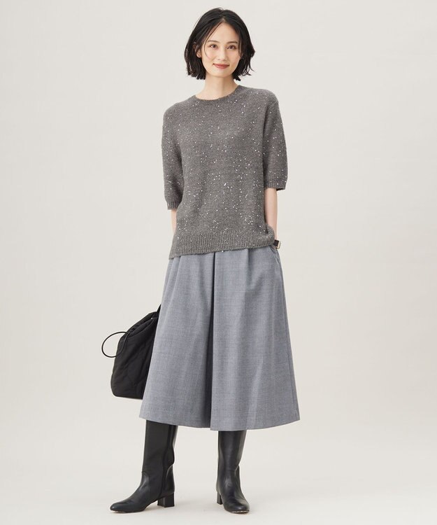 自由区 【アンサンブル対応・洗える】スパンコールプルオーバー ニット チャコール