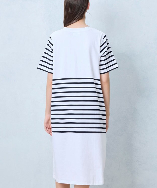 une nana cool 【綿100％】60ハイゲージ天竺パネルボーダー半袖ワンピース WH