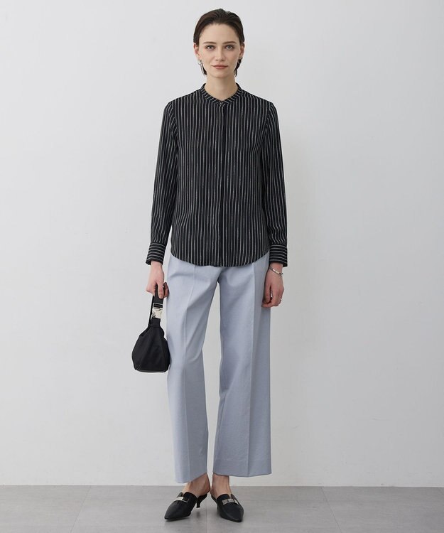 ICB L 【新色追加・WEB限定カラーあり】BackSatinAmunzen バンドカラーブラウス ブラックベース×ストライプチェーン柄