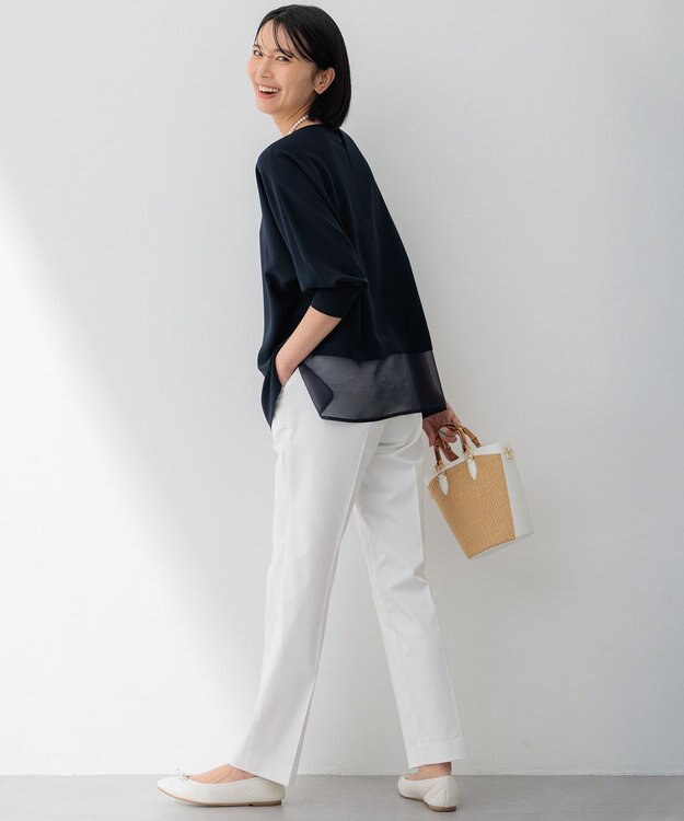 23区 S 【洗える/一部店舗限定】ストレッチジョーゼット シアー カットソー ネイビー系