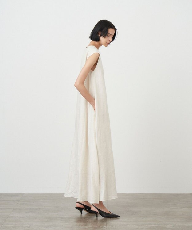 ATON NATURAL DYD LINE LAWN ｜ サイドタックドレス WARM WHITE