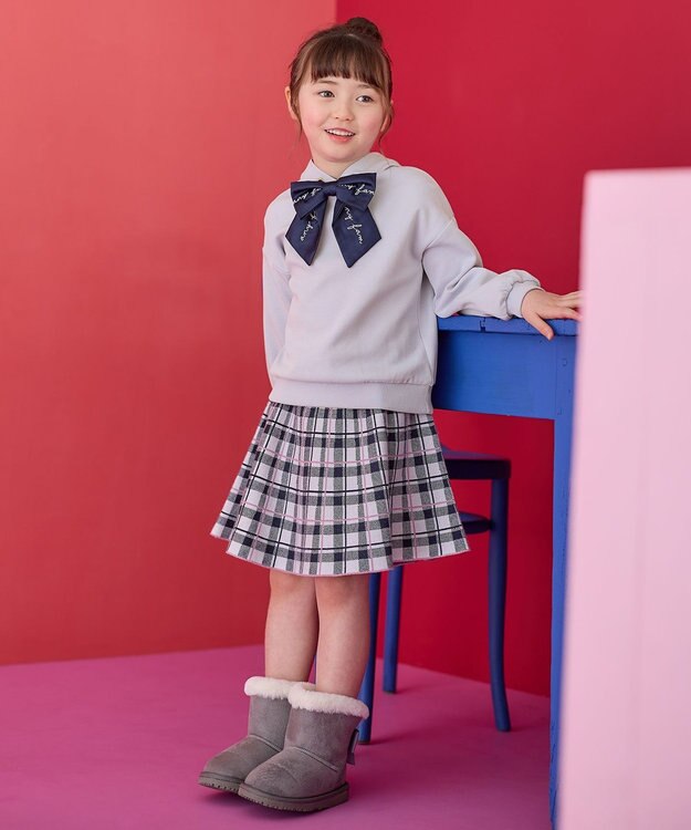 ANY KIDS しあわせタッチ ニット スカート ネイビーチェック