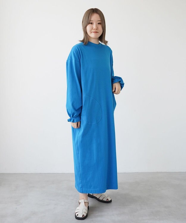 HAAG スマイルコットン LONG SLEEVE ONEPIECE ワンピース ブルー