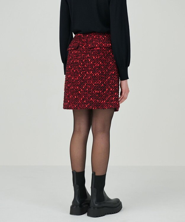 GRACE CONTINENTAL リボンヤーンツイードスカート レッド