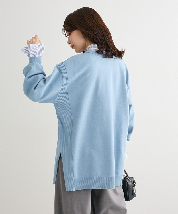 Green Parks もちやわサイドリブニットチュニック Blue