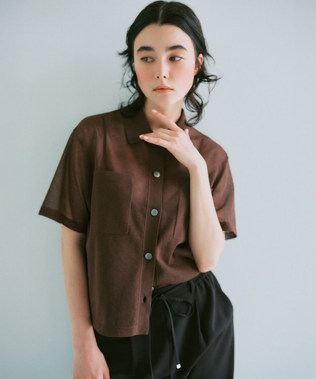 23区 【見上愛さん着用/WEB&一部店舗限定カラーあり】シアー ポロニット ダークブラウン系
