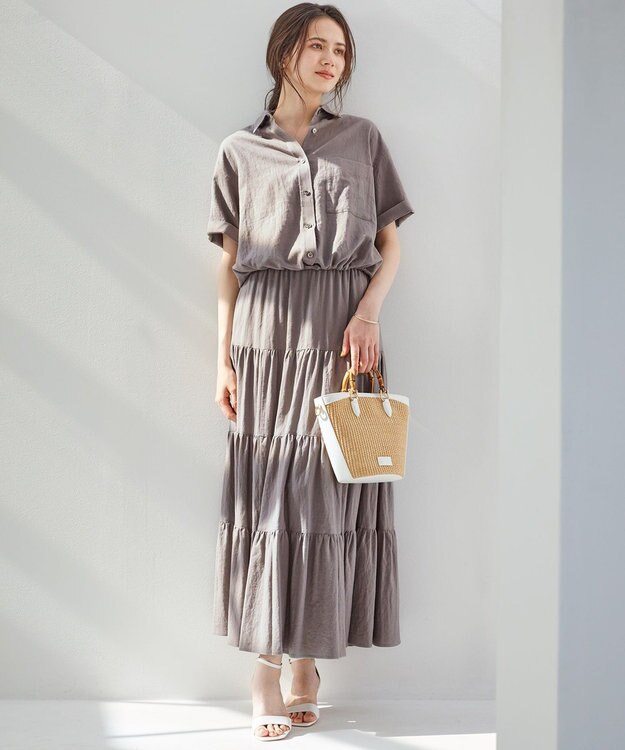 23区 L 【SLOW/一部店舗限定】ブライトリネン  ティアード スカート ライトグレー系