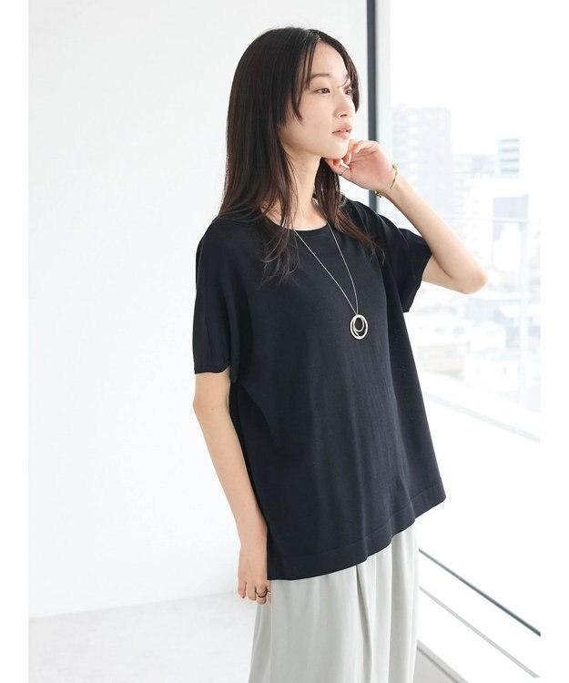 CRAFT STANDARD BOUTIQUE UVカット/接触冷感/洗える/ 半袖ニットプルオーバー Black