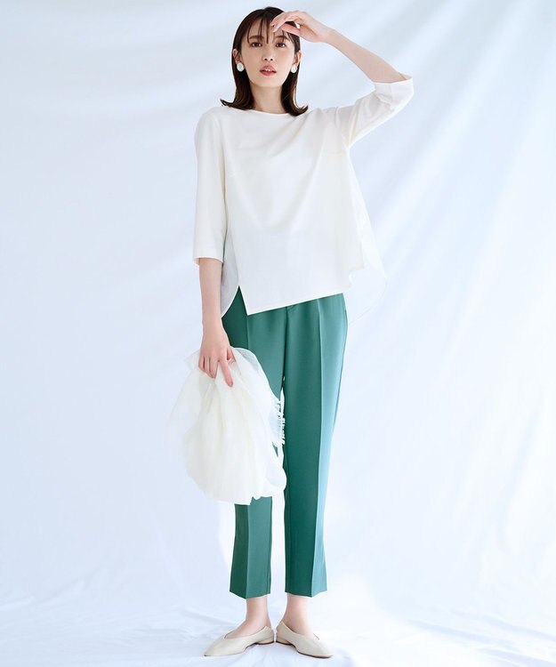 UNFILO 【ストレッチ/洗える】出会えるパンツ テーパード ライトグリーン系