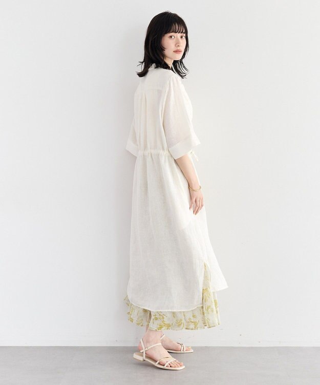 YECCA VECCA フレンチリネンドロストワンピース White