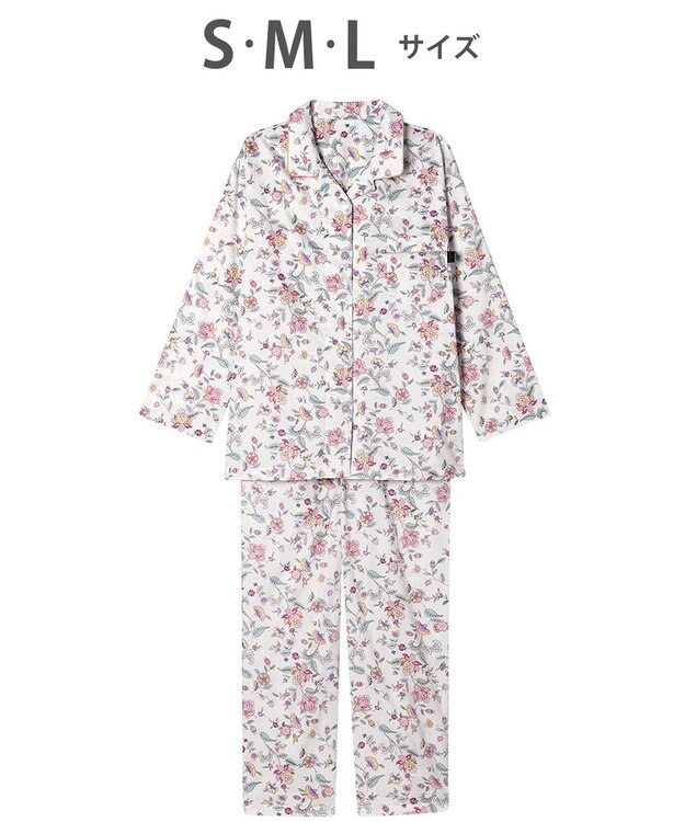 WACOAL ワコール_リラックス＆スリープ パジャマ 綿100%(本体) サテン 長袖 長ズボン ミントン レディース NDX555 /ワコール ホワイト