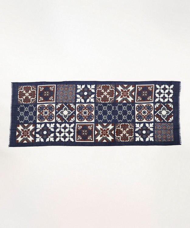 JOSEPH ABBOUD 【イタリア製】クレイジーパターン ストール ネイビー系6