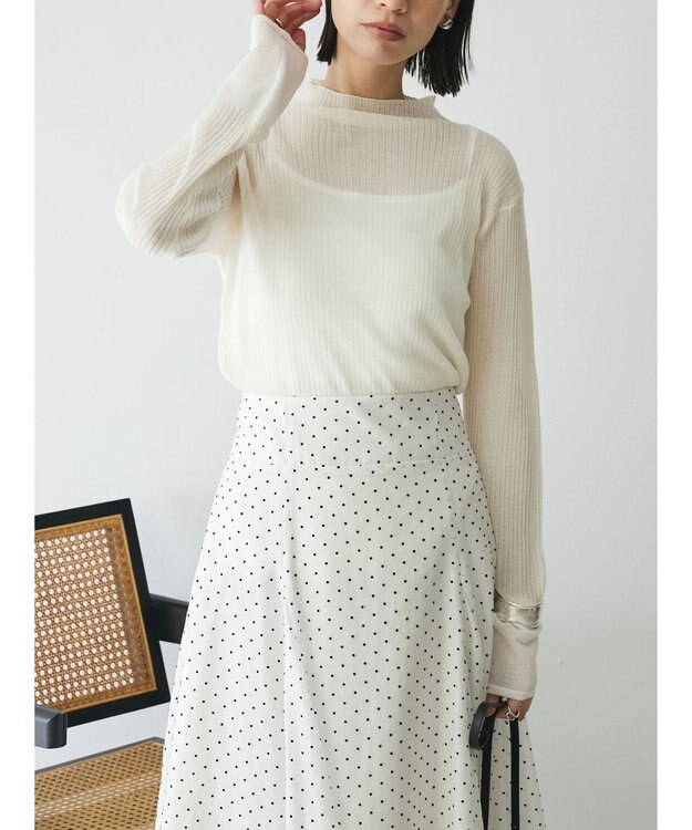 Green Parks AnriettMusee ラメ切替スリーブリブシアーニット Off White