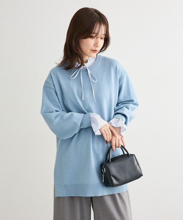 Green Parks もちやわサイドリブニットチュニック Blue