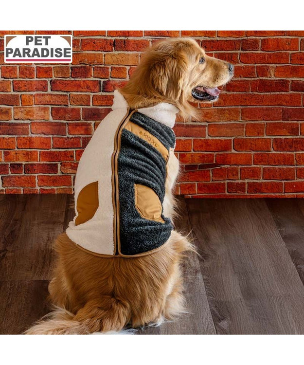 PET PARADISE ペットパラダイス 切替え 背開き ジップアップ ベスト 《ブラック》 中型犬 大型犬 ブラック×ホワイト