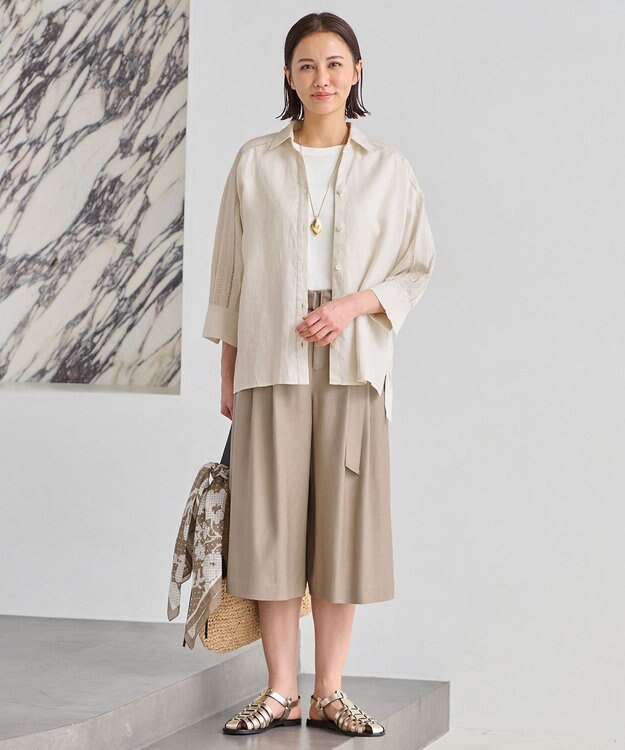 自由区 シルクコットンプリント スカーフ ブラウン系