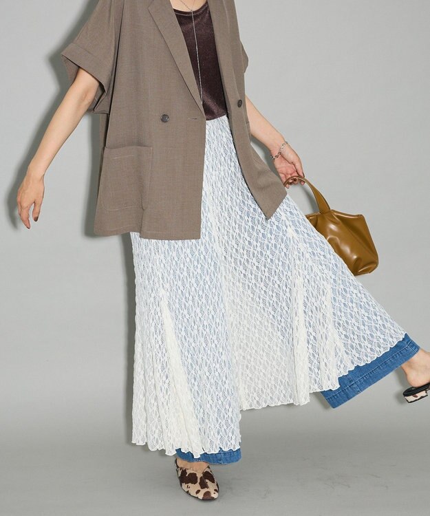 Green Parks ２ＷＡＹパネル切り替えレースフレアスカート Ivory